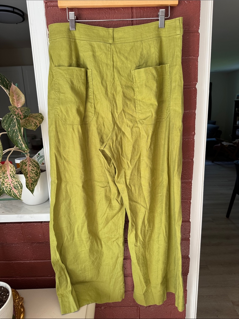 Maeve Anthropologie Lime Green Wide-Leg Linen Blend Pants Size 32 - Picture 5 of 8